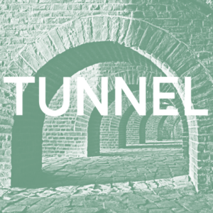 A picture of a brick tunnel, hued in emerald green, with the title text Tunnel, in caps.